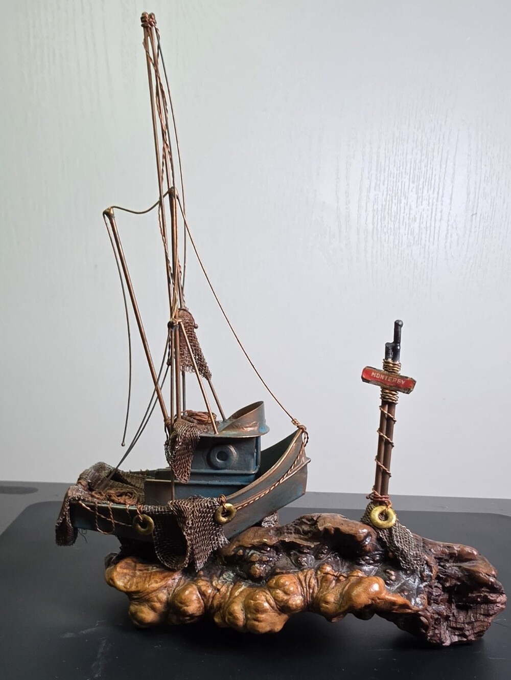 Vintage Mixed-Metal Nautical Boat Sculpture
